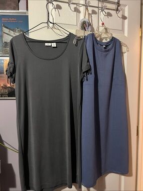 2 Dresses Black Short-Sleeve Dress with Knotted Ties & Blue Wash & Wear dress